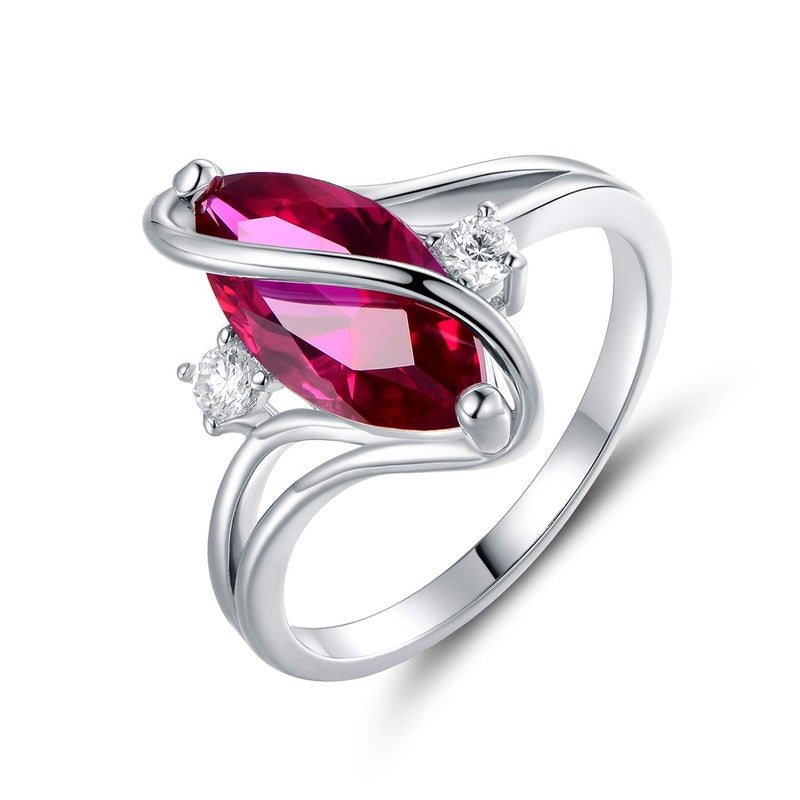 Barzel 18K White Gold Plated Oval Created Ruby Ring With Cubic Zirconia Accents (White Gold Ruby, 5) - Image 1