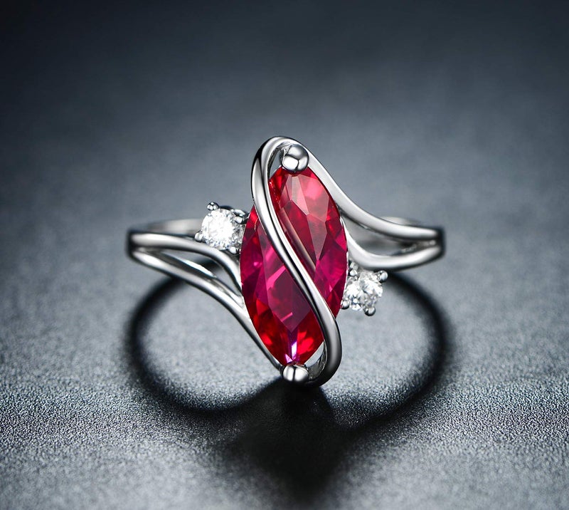 Barzel 18K White Gold Plated Oval Created Ruby Ring With Cubic Zirconia Accents (White Gold Ruby, 5) - Image 2