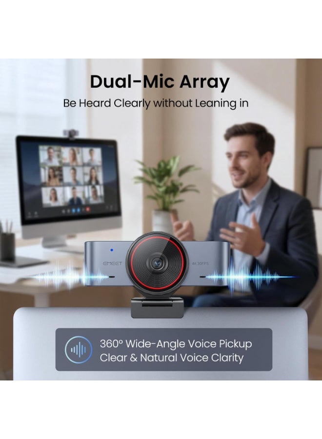 EMEET C960 Ultra 4K Webcam with Large 1/1.5" Sensor, 0.2s Autofocus, Dual Mics, and Privacy Cover for Mac & PC - Image 2