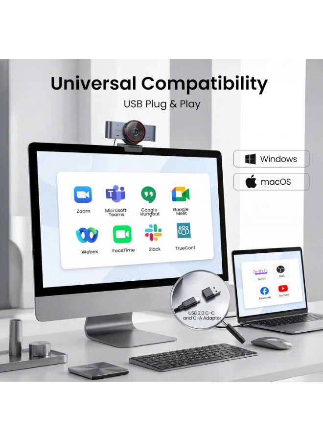 EMEET C960 Ultra 4K Webcam with Large 1/1.5" Sensor, 0.2s Autofocus, Dual Mics, and Privacy Cover for Mac & PC - Image 3