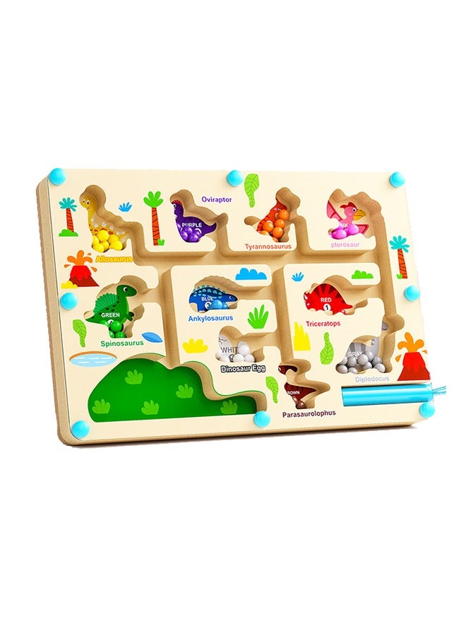 Magnetic Color and Number Maze - Montessori Fine Motor Skills Toys for Boys Girls 3 4 5 Years Old, Wooden Color Puzzle Board 24×15.7×1.9cm Dinosaur - Image 1
