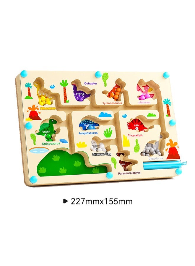 Magnetic Color and Number Maze - Montessori Fine Motor Skills Toys for Boys Girls 3 4 5 Years Old, Wooden Color Puzzle Board 24×15.7×1.9cm Dinosaur - Image 2