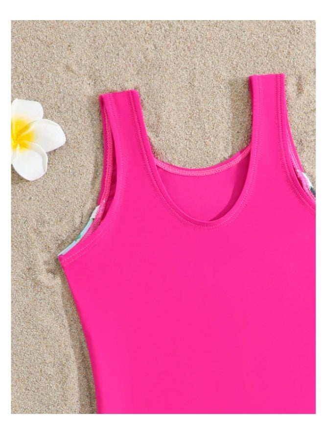 Printed swimsuits for young girls, in pink or fuchsia and multi-colored, with a childlike elastic pattern suitable for summer (5-6 years old). - Image 4