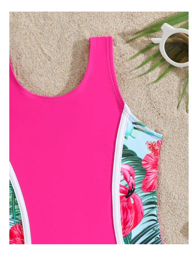 Printed swimsuits for young girls, in pink or fuchsia and multi-colored, with a childlike elastic pattern suitable for summer (5-6 years old). - Image 3