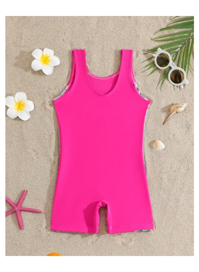 Printed swimsuits for young girls, in pink or fuchsia and multi-colored, with a childlike elastic pattern suitable for summer (5-6 years old). - Image 2