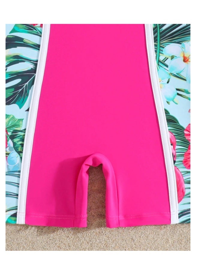 Printed swimsuits for young girls, in pink or fuchsia and multi-colored, with a childlike elastic pattern suitable for summer (5-6 years old). - Image 5