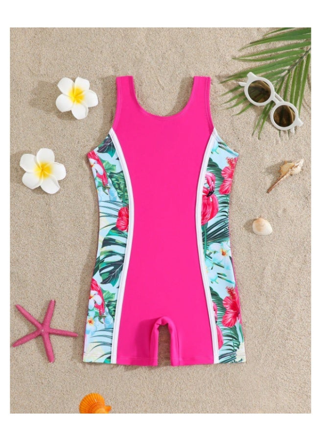 Printed swimsuits for young girls, in pink or fuchsia and multi-colored, with a childlike elastic pattern suitable for summer (5-6 years old). - Image 1