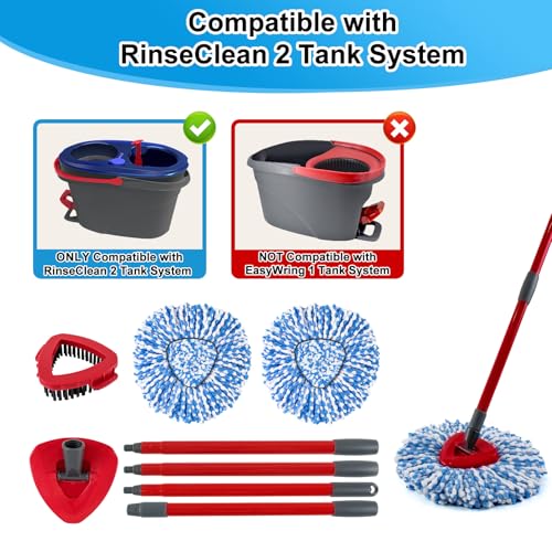 Heuihm Spin Mop Handle,Mop Head,Base and Brush for OCedar RinseClean 2 Tank System,Include 2 Microfiber Spin Mop Replacement Head,4 Section 30-58" Iron Mop Handle,1 Base and 1 Scrub Brush for Floor Cleaning - Image 5