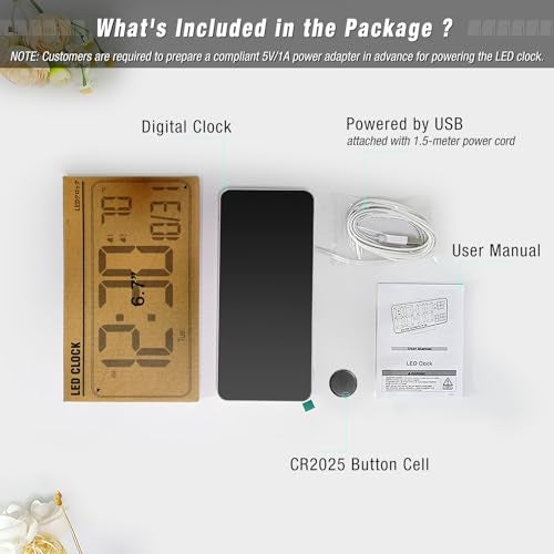 KOSUMOSU Digital Alarm Clock for Bedroom,6.7in Small Digital Clock,Auto Dimming,Date,Day of Week,Seconds or Indoor Temp,LED Alarm Clocks for Living Room,White Desk Clocks for Bedrooms - Image 4
