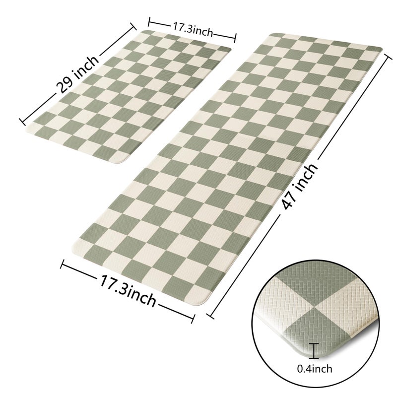 VivaNest Beige Sage Checkered Grid Checkerboard Kitchen Rug Sets [2 PCs], Anti-Fatigue, Waterproof Non-Slip Kitchen Mats Heavy Duty Comfort Foam Rug for Kitchen, Floor, Laundry,17"x29"+17"x47" - Image 4