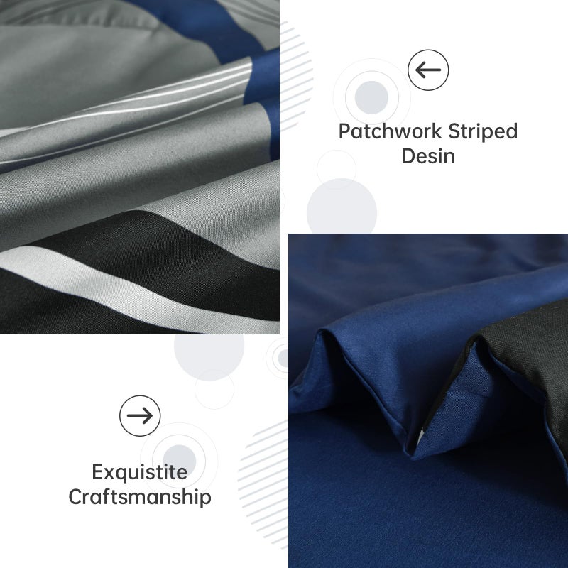 Anibedding Navy Blue Comforter Set Queen Size,8 Pieces Boho Bed in a Bag Patchwork Striped Comforter Set, Soft Microfiber Bedding Set for All Season(90"Ã—90") - Image 5