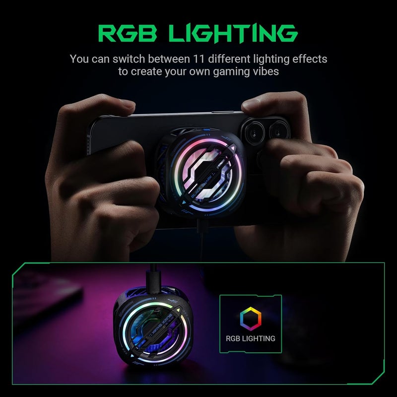 بلاك شارك مبرد الهاتف الخلوي المغناطيسي من Black Shark، مروحة تبريد الهاتف RGB محمولة خفيفة الوزن، مشتت حرارة الهاتف مع مساحة تبريد أكبر للهاتف/الجهاز اللوحي/iPad (أسود) - Image 4