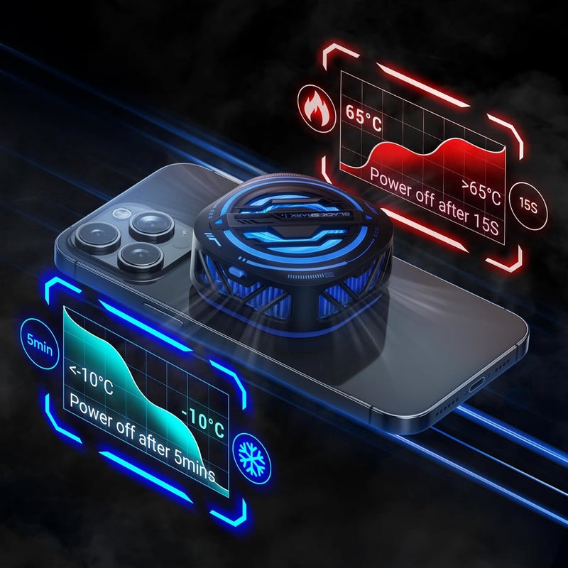 بلاك شارك مبرد الهاتف الخلوي المغناطيسي من Black Shark، مروحة تبريد الهاتف RGB محمولة خفيفة الوزن، مشتت حرارة الهاتف مع مساحة تبريد أكبر للهاتف/الجهاز اللوحي/iPad (أسود) - Image 5