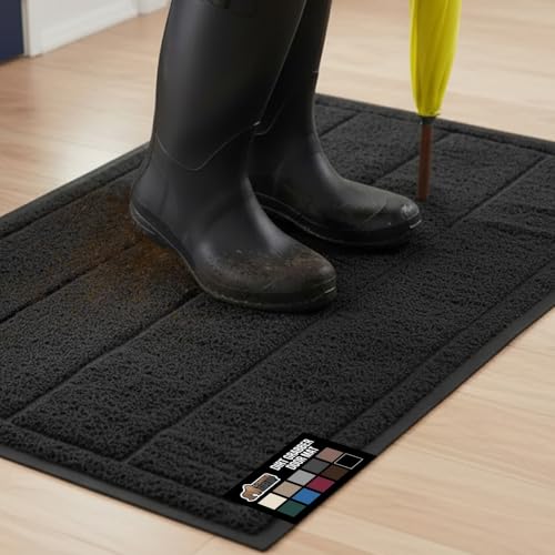 GORILLA GRIP Dirt Grabber Indoor Outdoor Door Mat 35x23 Durable Mesh Weave Dirt Trapper Doormat for Outside Entrance High Traffic Mud Scraper Low Profile for Entry Heavy Duty Welcome Mat Black - Image 1