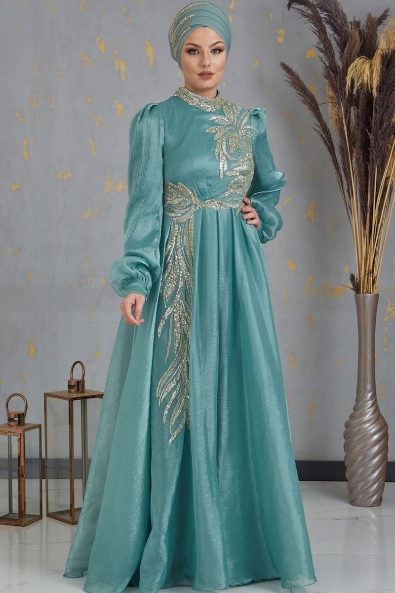 Esilanur Yagmur Hijab Evening Dress Mint  - Image 1