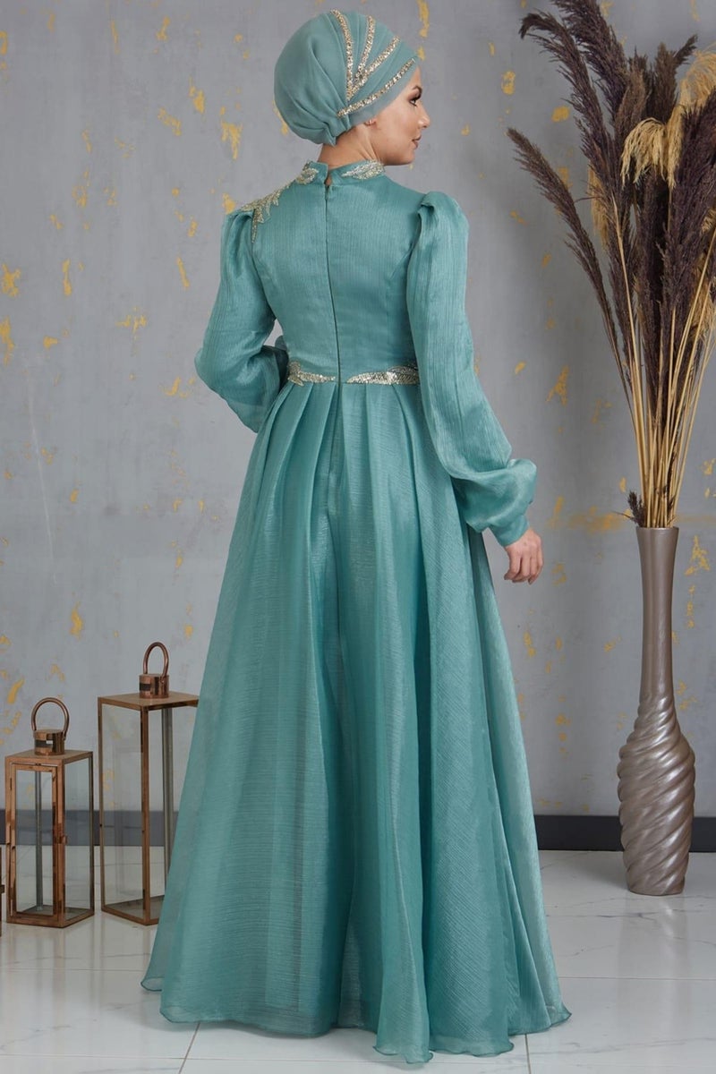 Esilanur Yagmur Hijab Evening Dress Mint  - Image 4