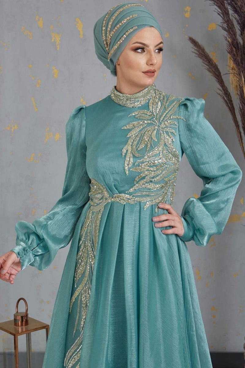 Esilanur Yagmur Hijab Evening Dress Mint  - Image 2