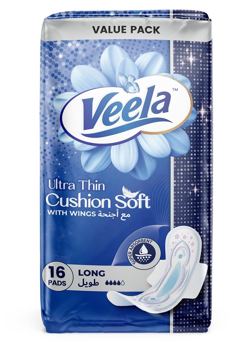 Veela Cushion Soft Ultra Thin Pads for Women - Ultra-Soft, Breathable, and Leak-Proof Sanitary Napkins, Heavy Flow Feminine Hygiene Pads (LONG, 16, count) - Image 1