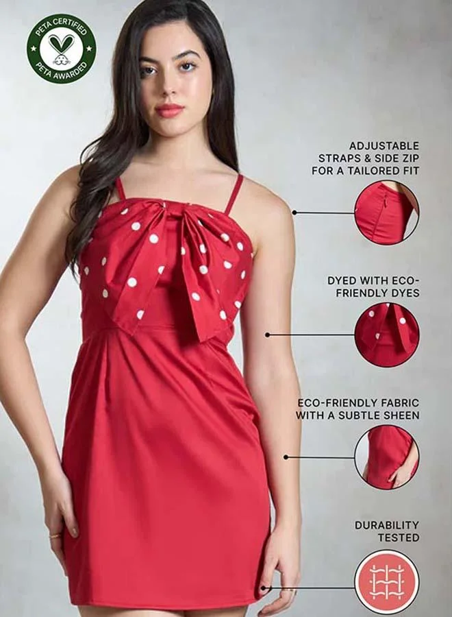 Virgio Virgio Women Cotton Sweet Heart Neck Mini Length Solid And Printed Strap Sleeve Dress