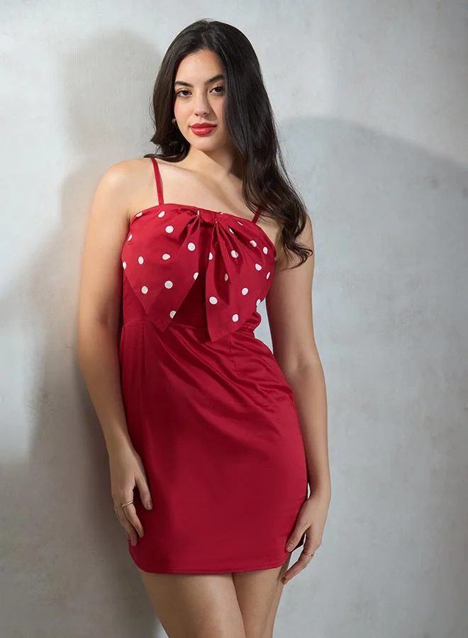 Virgio Virgio Women Cotton Sweet Heart Neck Mini Length Solid And Printed Strap Sleeve Dress