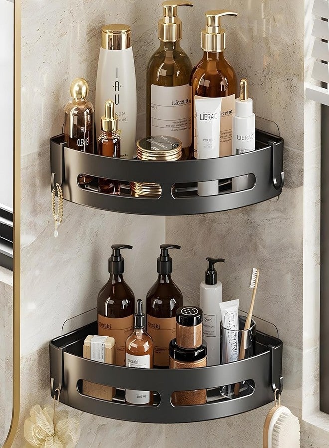 ZEYFLEEB Bathroom Accessories - Multipurpose Aluminium Bathroom Shelf for Wall, Self-Adhesive Wall Mounted Bathroom Organiser Without Drill (1, Bathroom Corner - Black) - Image 1