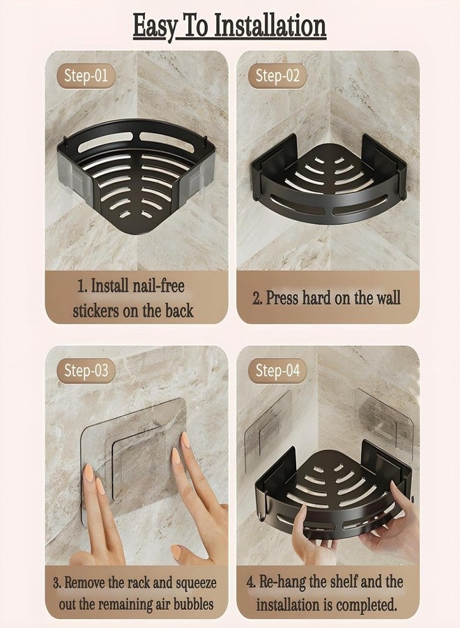 ZEYFLEEB Bathroom Accessories - Multipurpose Aluminium Bathroom Shelf for Wall, Self-Adhesive Wall Mounted Bathroom Organiser Without Drill (1, Bathroom Corner - Black) - Image 5