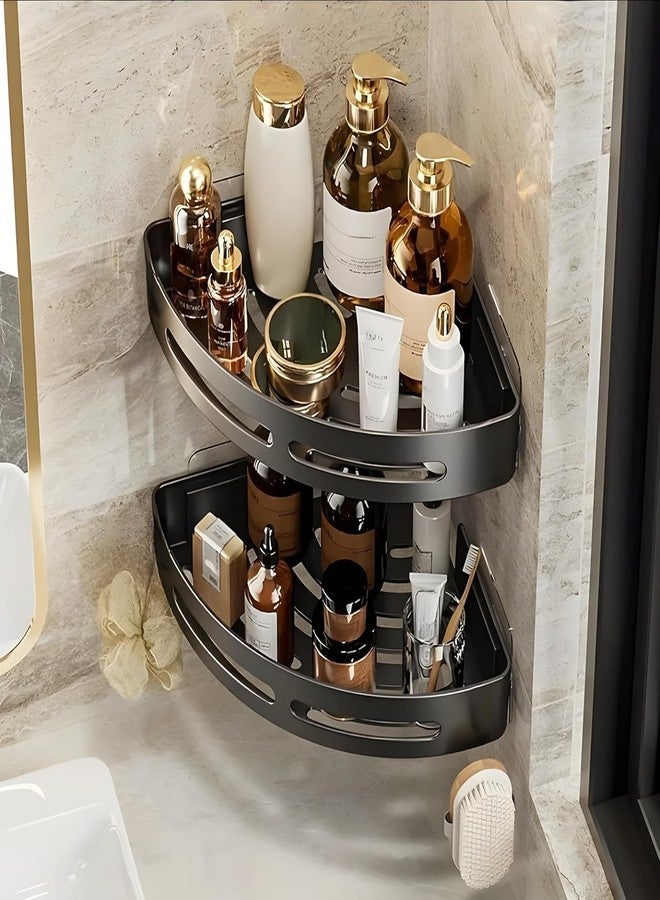 ZEYFLEEB Bathroom Accessories - Multipurpose Aluminium Bathroom Shelf for Wall, Self-Adhesive Wall Mounted Bathroom Organiser Without Drill (1, Bathroom Corner - Black) - Image 2