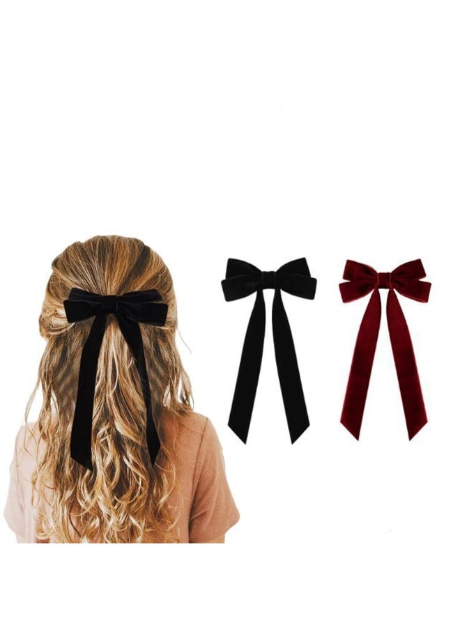 JCD 4 Pcs Velvet Bow Hair Clips, Large Ribbon Hairpins, Vintage Style, Red & Black - Image 3