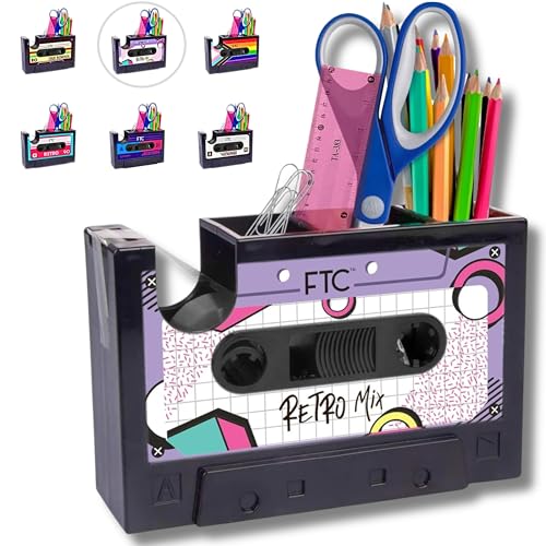 FTC Fun Cassette Tape Dispenser - Retro Office Supplies Holder - Vintage Desk Decor Accessories - 6.70" x 1.98" x 4.53" (Retro Mix Tape) - Image 1