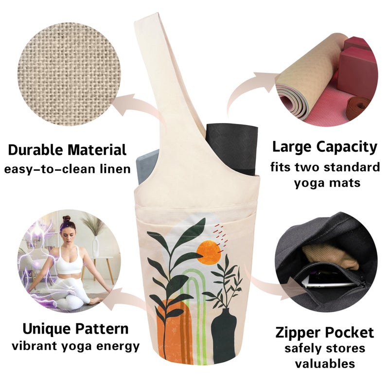 saniwu Bohemian Yoga Mat Bag Carrier Large Capacity Durable with Interior Zipper Pocket for Workout Pilates Gym Travel - Image 3