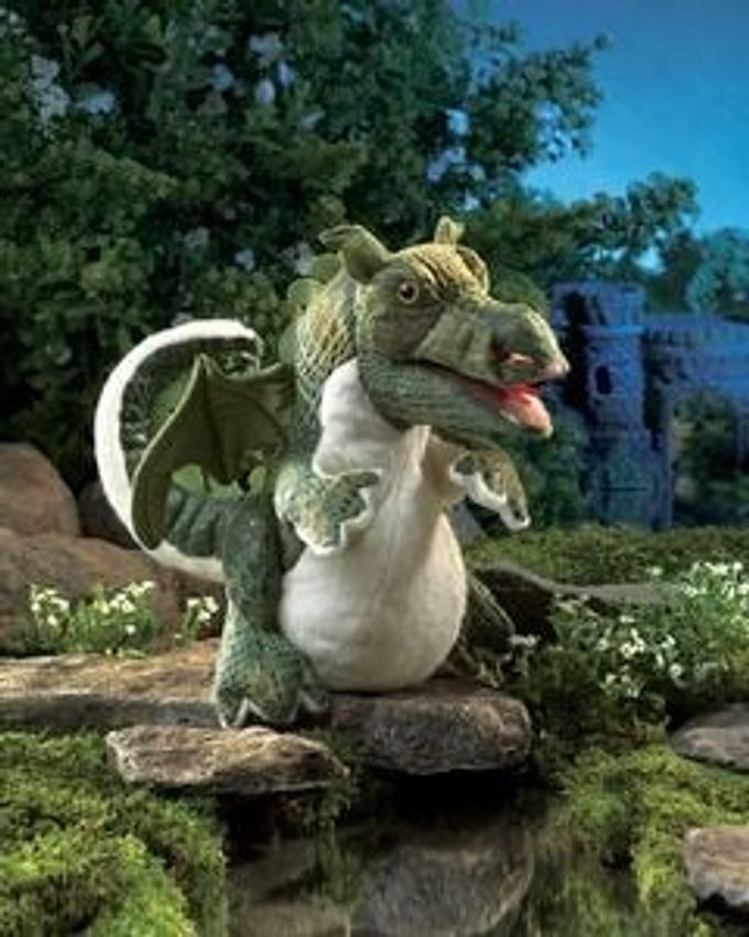 Folkmanis Baby Dragon Hand Puppet, Green, White - Image 2
