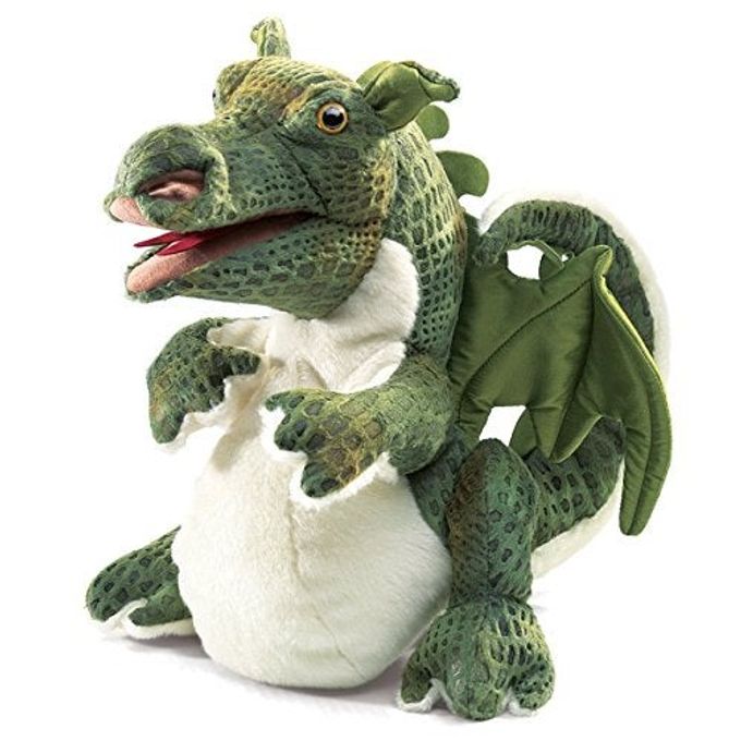 Folkmanis Baby Dragon Hand Puppet, Green, White - Image 1