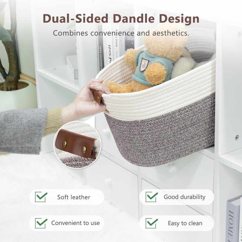 ECDYQXVU Cotton Rope Basket, Storage Baskets with Handle, 15x10x9 Inch Woven Basket for Shelves, Laundry, Towels, Clothes, Books (White Brown 1 Pack) - Image 5