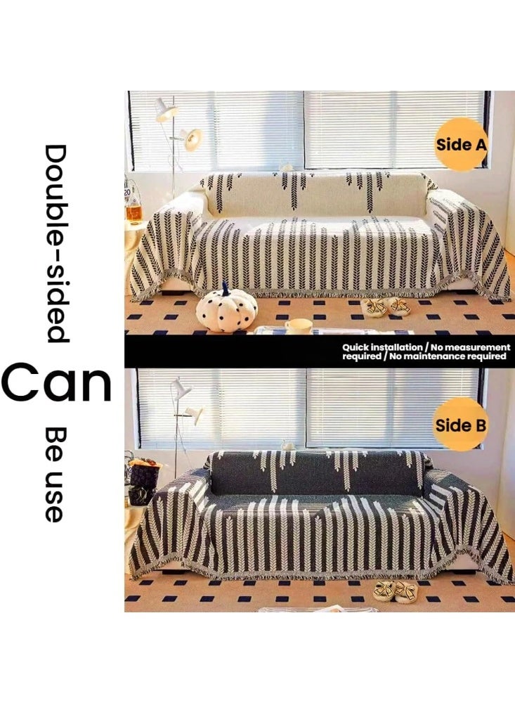 Chenille Sofa Cover Couch Protector Slipcover Anti-Scratch Cat Proof Pet Furniture Cover | Double-Sided Thick Chenille Sofa Throw with Tassels | Universal Fit 1 2 3 4 Seater L Shape U Shape Sofa | Modern Solid Color - Image 4