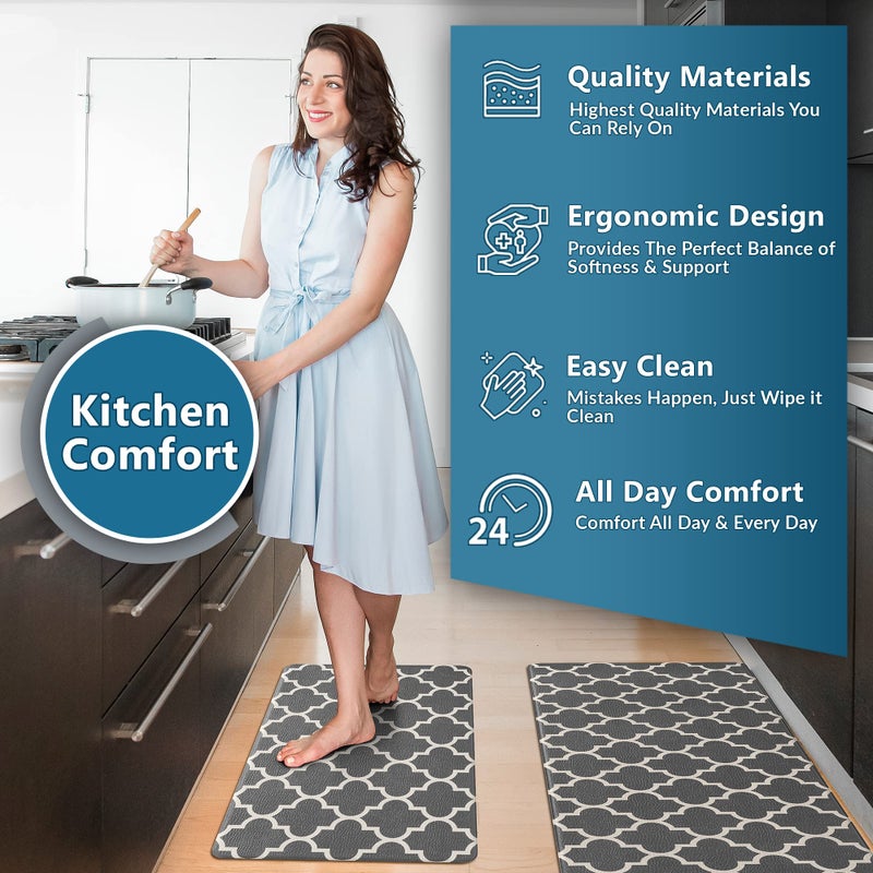 ComfiLife Kitchen Mats for Floor (2 PCs) – Cushioned Anti Fatigue Kitchen Rug for Comfortable Standing – Waterproof, Easy Clean, Non-Slip, Thick Kitchen Mat Set for Home, Office, Sink, Laundry (Gray) - Image 2