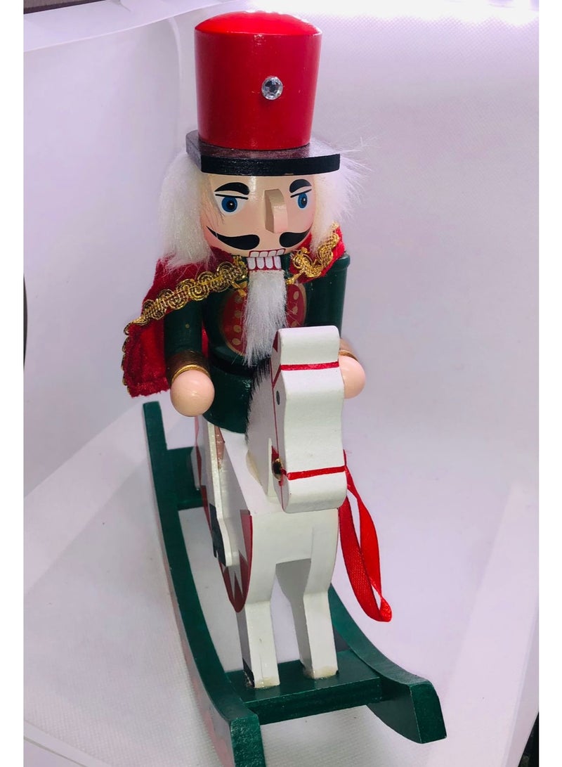 كسارة البندق لعيد الميلاد حصان هزاز خشبي، زينة سطح المكتب على شكل حصان هزاز تقليدي لعيد الميلاد لتزيين حفلات عيد الميلاد - Image 4