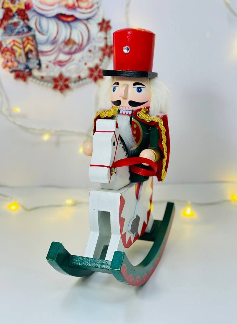 كسارة البندق لعيد الميلاد حصان هزاز خشبي، زينة سطح المكتب على شكل حصان هزاز تقليدي لعيد الميلاد لتزيين حفلات عيد الميلاد - Image 1