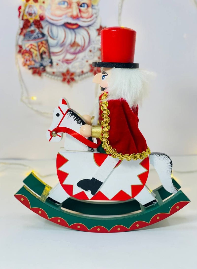 كسارة البندق لعيد الميلاد حصان هزاز خشبي، زينة سطح المكتب على شكل حصان هزاز تقليدي لعيد الميلاد لتزيين حفلات عيد الميلاد - Image 2