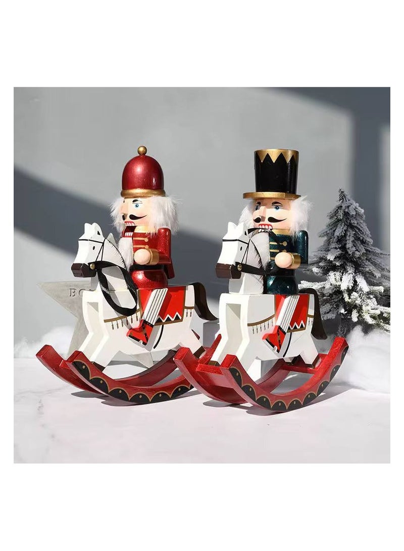 كسارة البندق لعيد الميلاد حصان هزاز خشبي، زينة سطح المكتب على شكل حصان هزاز تقليدي لعيد الميلاد لتزيين حفلات عيد الميلاد - Image 3