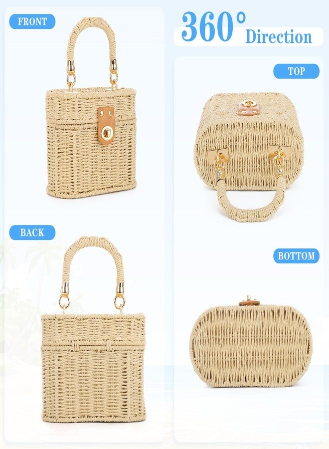 KUANG! Handwoven Basket Straw Purse for Women Woven Straw Rattan Shoulder Bag Vintage Beach Tote Bag - Image 3