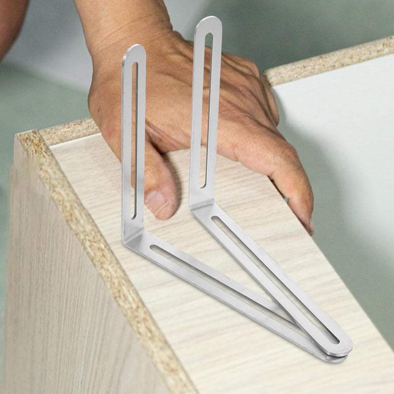 Garneck 2pcs Stainless Steel L Bracket Heavy Duty Slotted Right Angle Corner Braces 165x200mm Brushed Finish Wide Shelf Support for Wall Mounting - Image 4