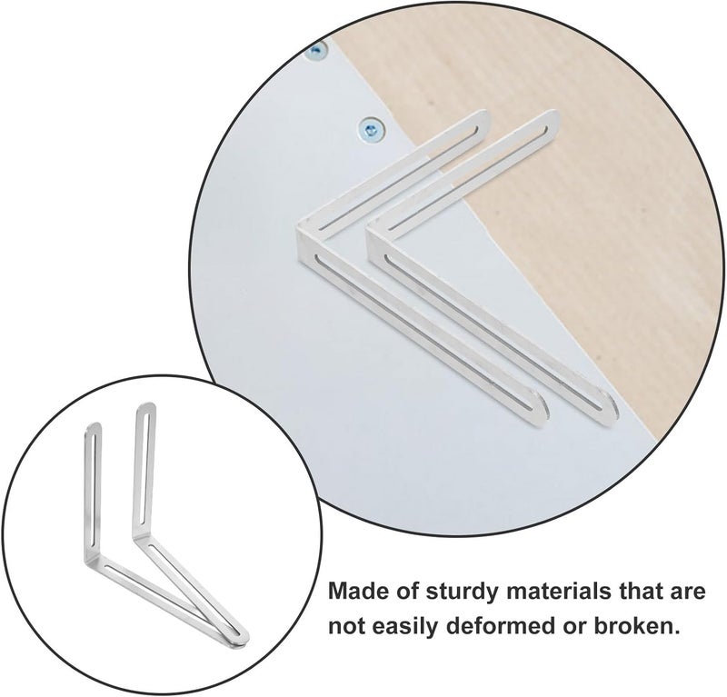Garneck 2pcs Stainless Steel L Bracket Heavy Duty Slotted Right Angle Corner Braces 165x200mm Brushed Finish Wide Shelf Support for Wall Mounting - Image 3