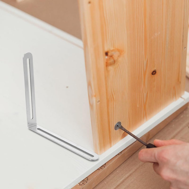 Garneck 2pcs Stainless Steel L Bracket Heavy Duty Slotted Right Angle Corner Braces 165x200mm Brushed Finish Wide Shelf Support for Wall Mounting - Image 5