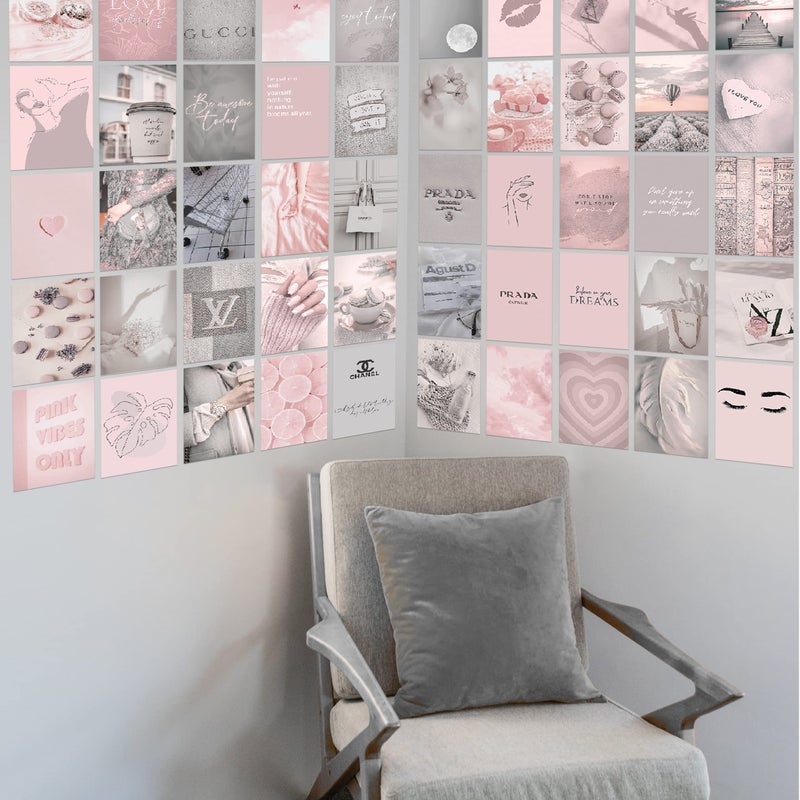 KONGSY Pink Wall Collage Kit (50pcs, 4x6inch) - Pink & Grey Room Decor for Girls, Wall Decor for Bedroom, Dorm - Image 5