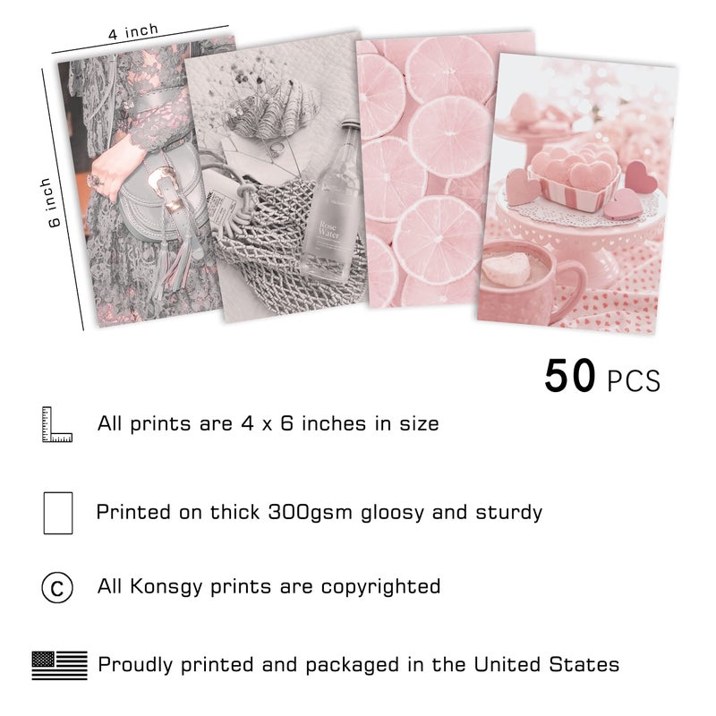 KONGSY Pink Wall Collage Kit (50pcs, 4x6inch) - Pink & Grey Room Decor for Girls, Wall Decor for Bedroom, Dorm - Image 2