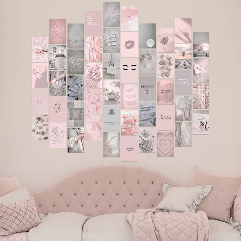 KONGSY Pink Wall Collage Kit (50pcs, 4x6inch) - Pink & Grey Room Decor for Girls, Wall Decor for Bedroom, Dorm - Image 4