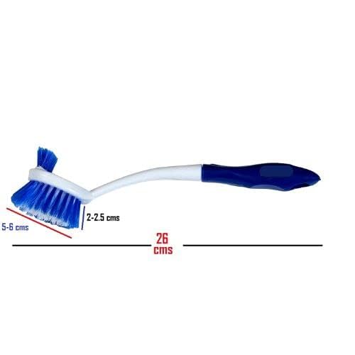 Sakoraware Dual Action Dish Brush with Plastic Handle | Featuring | Flexible | Hanging Provision | Cleaning Wash Basin for Home | Kitchen | Blue, White Pack of 1 - Image 5
