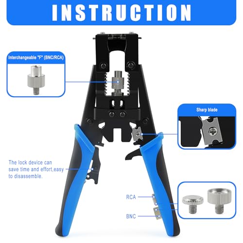 Delgada Coax Cable Crimper, 3 in 1 Multifunctional Compression Adjustable Tool for F BNC RCA,RG58 RG59 RG6, Universal Wire strippe - Image 2