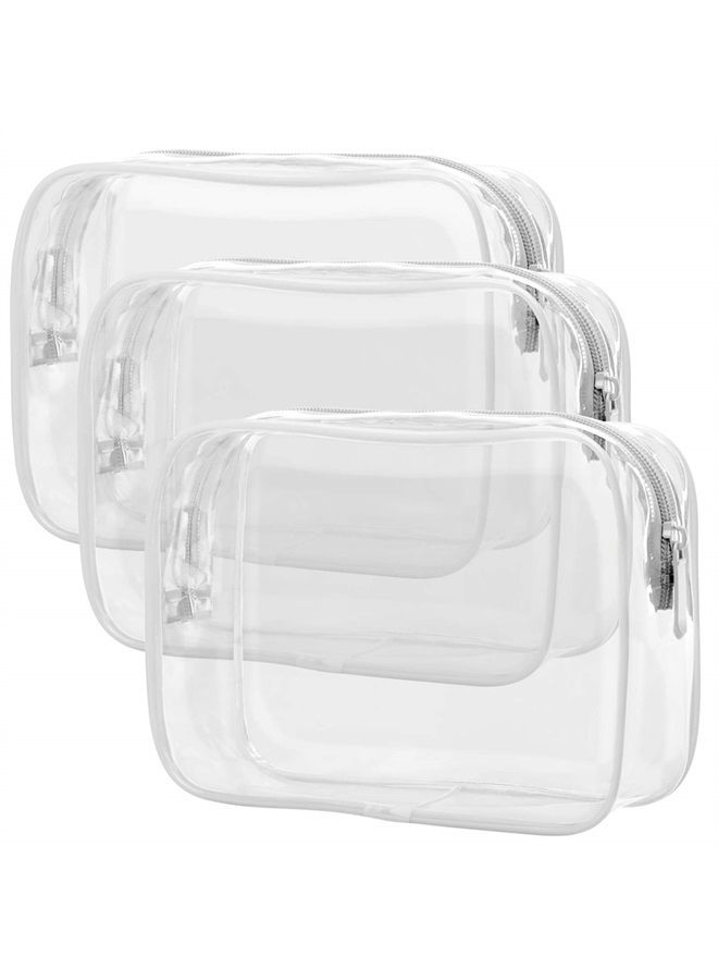 Packism Clear Toiletry Bag, 3 Pack TSA Approved Quart Size Travel Makeup Cosmetic Bag for Women Men, Carry on Airport Airline Compliant Bag, White - Image 1