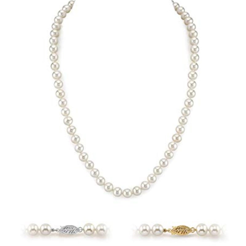 The Pearl Source 14K Gold 7-8mm AAA Quality Round White Freshwater Cultured Pearl Necklace for Women in 20" Matinee Length - Image 1